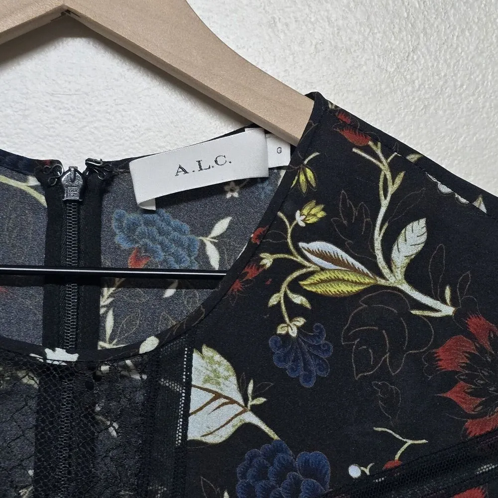 A.L.C. Cynthia dress floral silk women's size 0 fit‎ and flare dress lace - Image 4