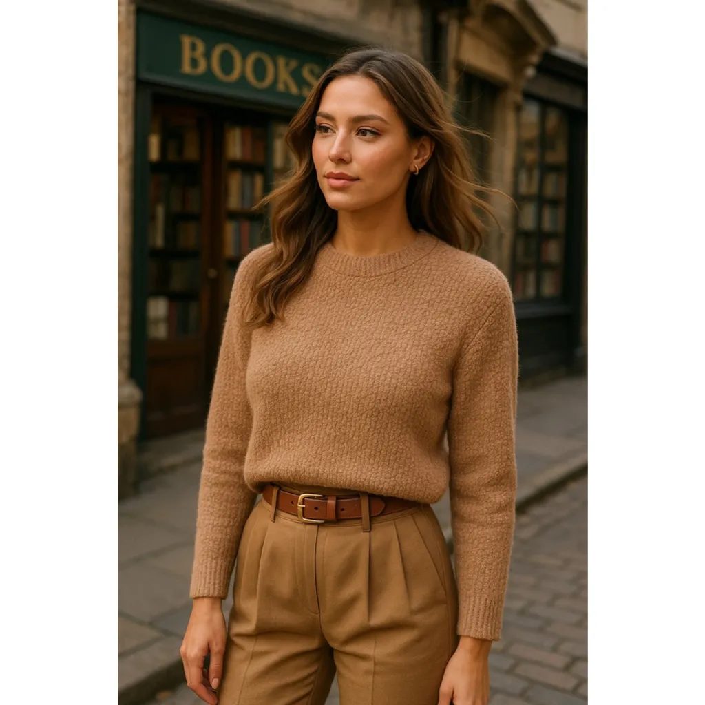 Aerie Boucle Cropped Sweater Quiet Luxury Neutral Old Money Buttery Soft L - Image 2