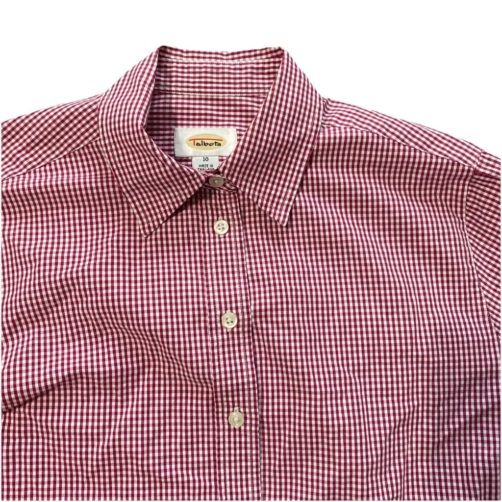 Talbots Women’s Button Down Shirt Size 10 Red Gingham Check 100% Cotton - Image 2