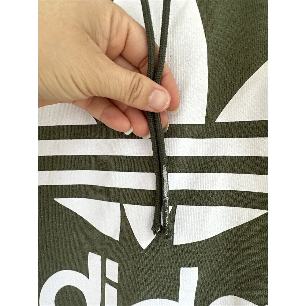 Adidas Originals Olive Green Trefoil Hoodie Size Small Flaws READ - Image 4