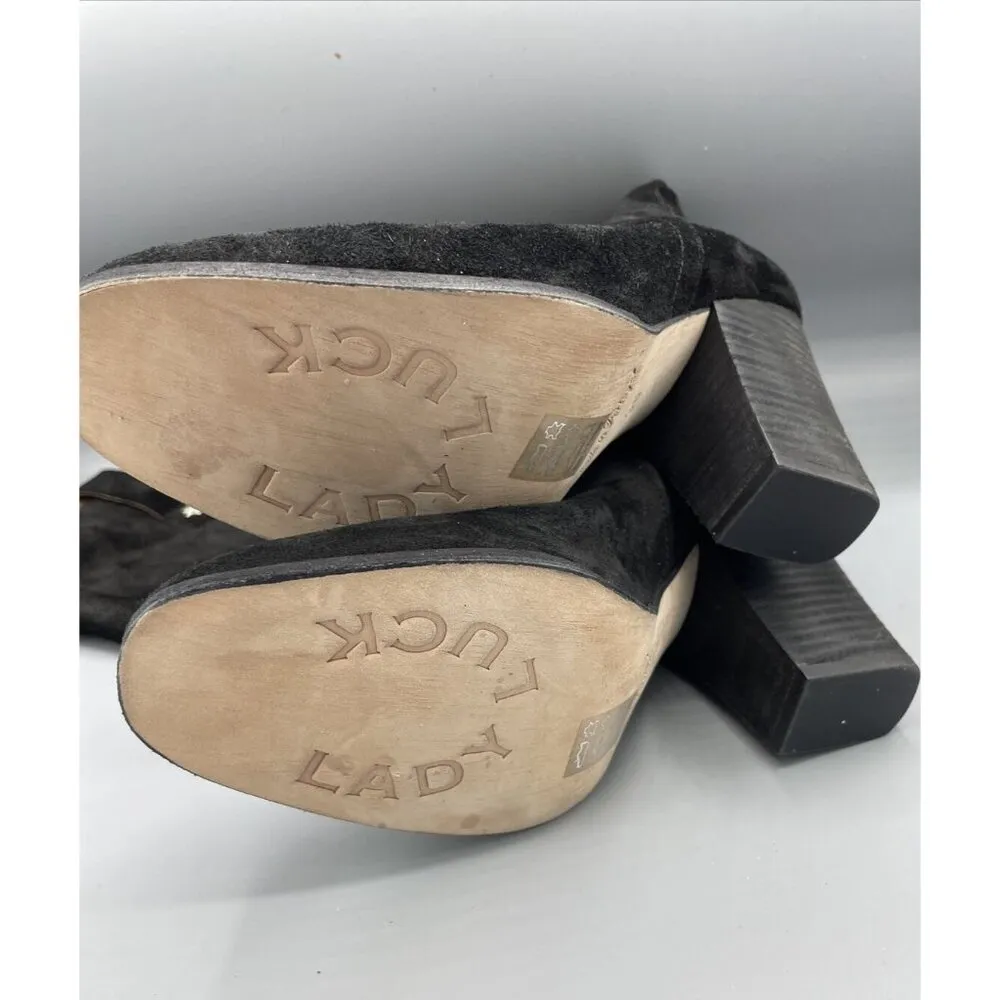 Lady Luck Black Tall Heel Women’s Boots‎ Black Suede Made in Portugal Size 38 - Image 6