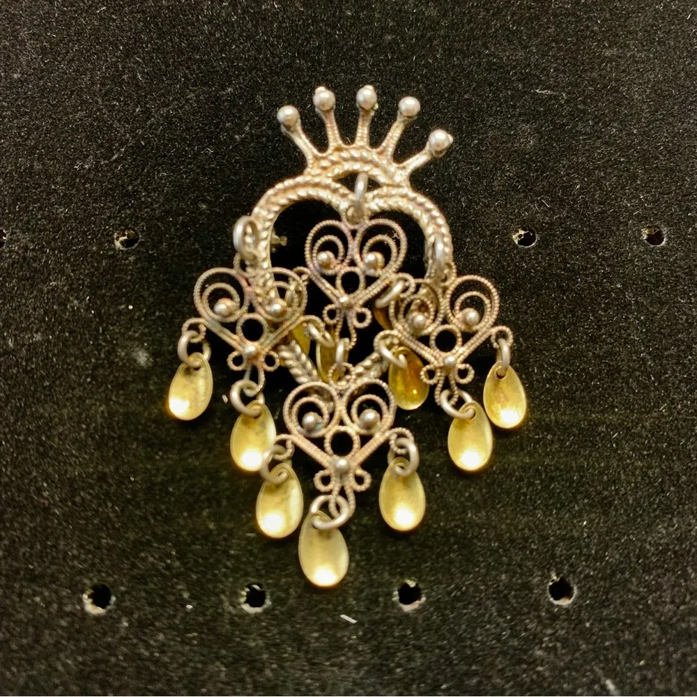 Vintage Norwegian Finn Jensen Soije Wedding Sterling Silver 925 Filigree Brooch Gold - Image 2