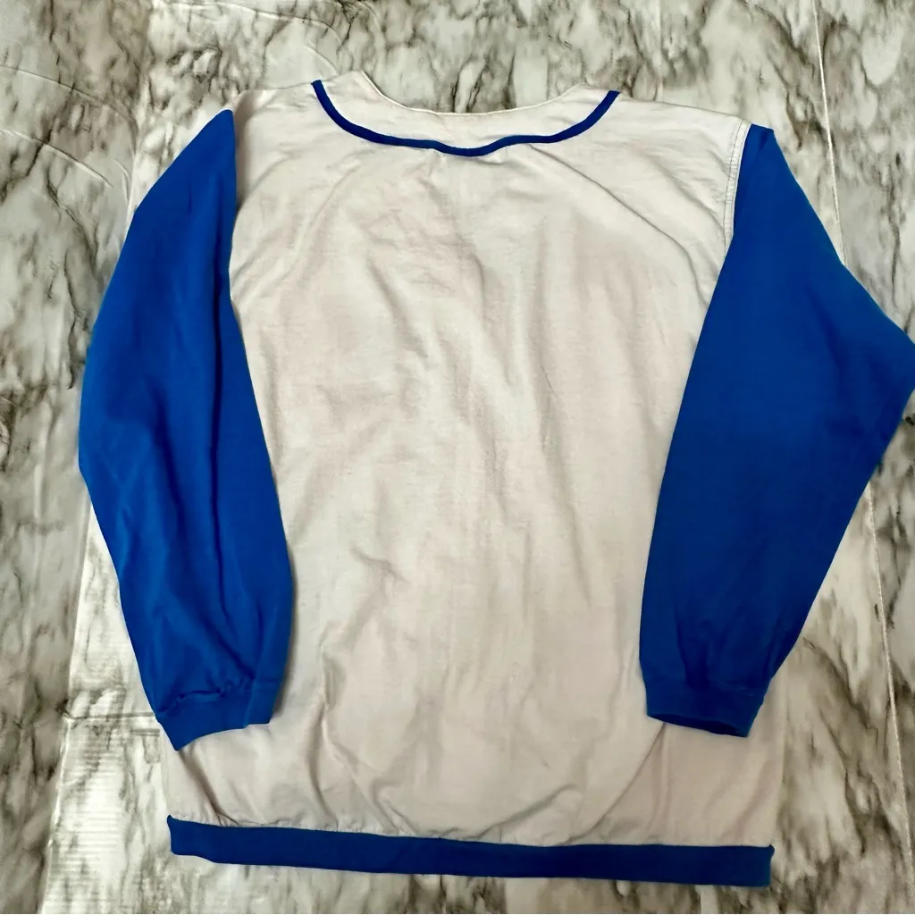 Blue White Knit Button Up Women's Cardigan True Vintage 80s 90s Sporty Graphic Size M - Image 7