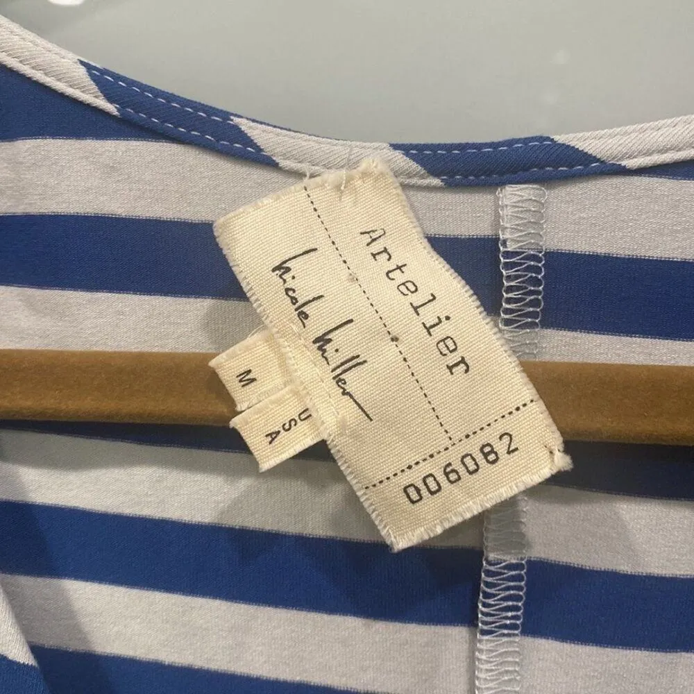 Nicole Miller New Women's Blue White Stripe Knot Scrunch Artelier Shirt Dress M - Image 2