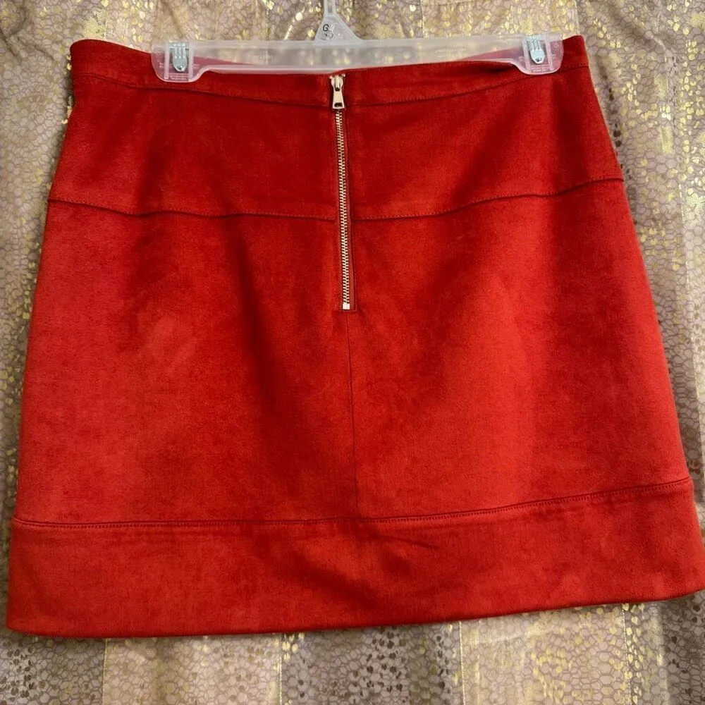 Bebe Burnt Rust Orange Suede Lined Stretch Mini Skirt Size 10 - Image 2