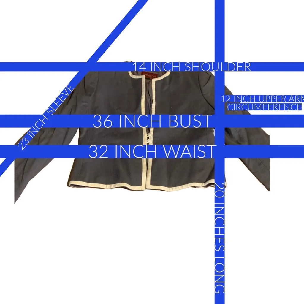 VINTAGE 1980'S SASSON GRAY & CREAM TWILL CROPPED BLAZER (8/9/S) - Image 11