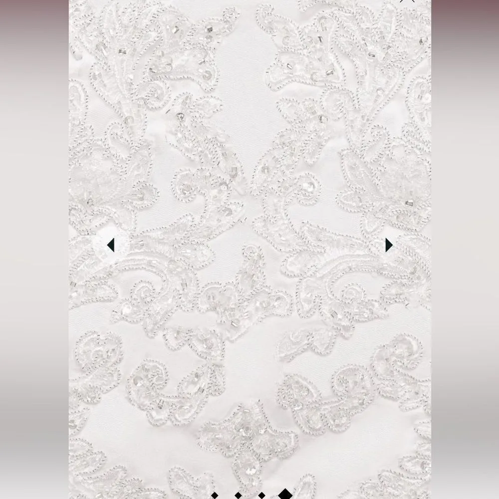 oleg cassini satin lace strapless trumpet beaded wedding‎ dress 6 - Image 4