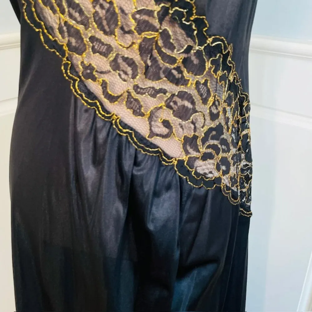 Colesce Collection Vintage 80s Black Gold Sheer Lace Lingerie Maxi Slip Dress 1X - Image 8