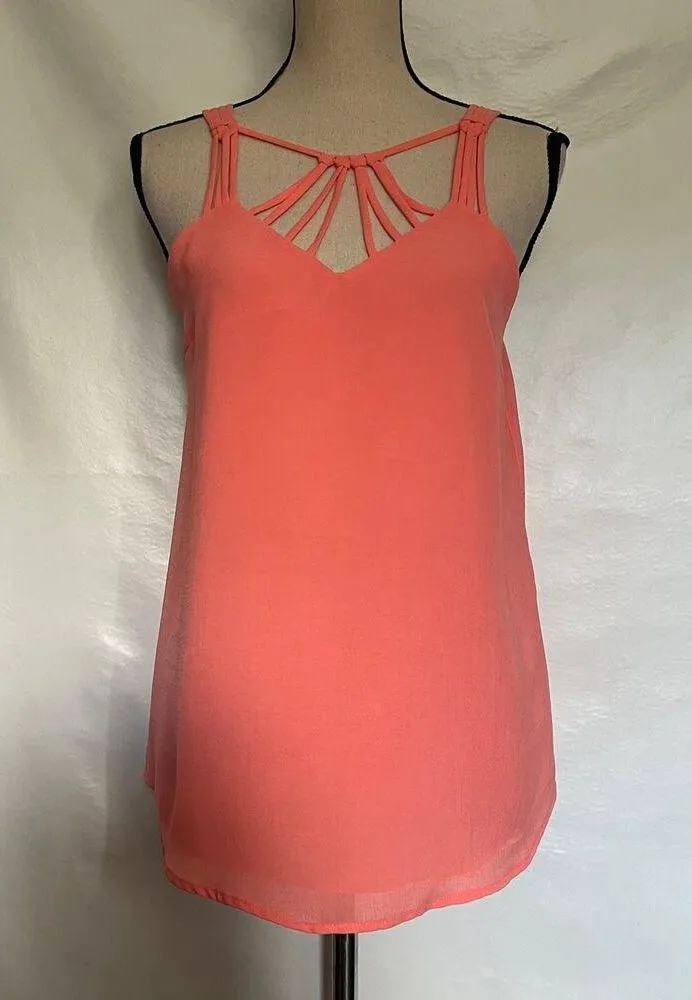 NAKED ZEBRA Strappy Tank Womens Top Medium Peach Pink Lined New DT106618 Coral - Image 11