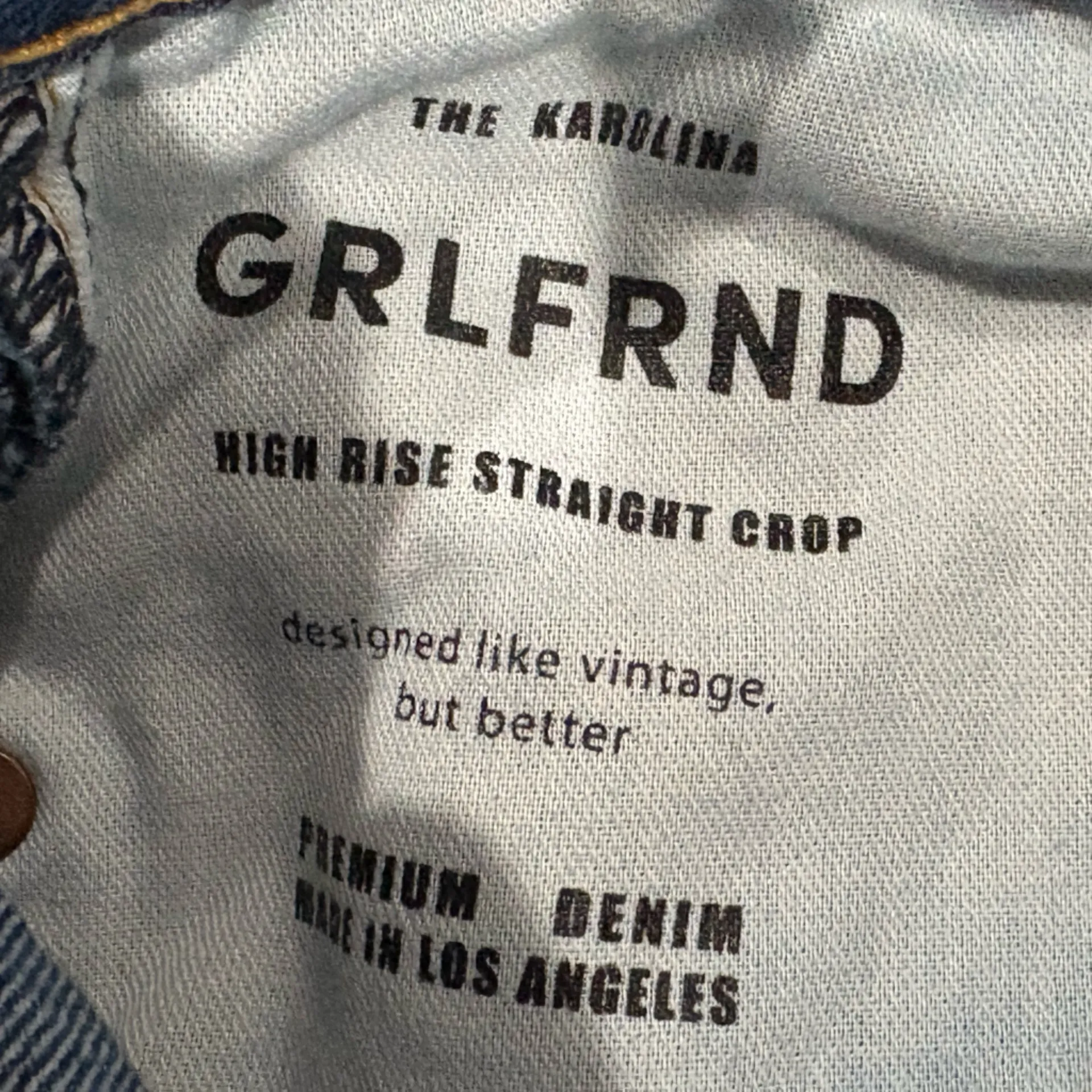 GRLFRND High Rise Straight Crop Distressed Dark Blue Jeans Size 30 - Image 7