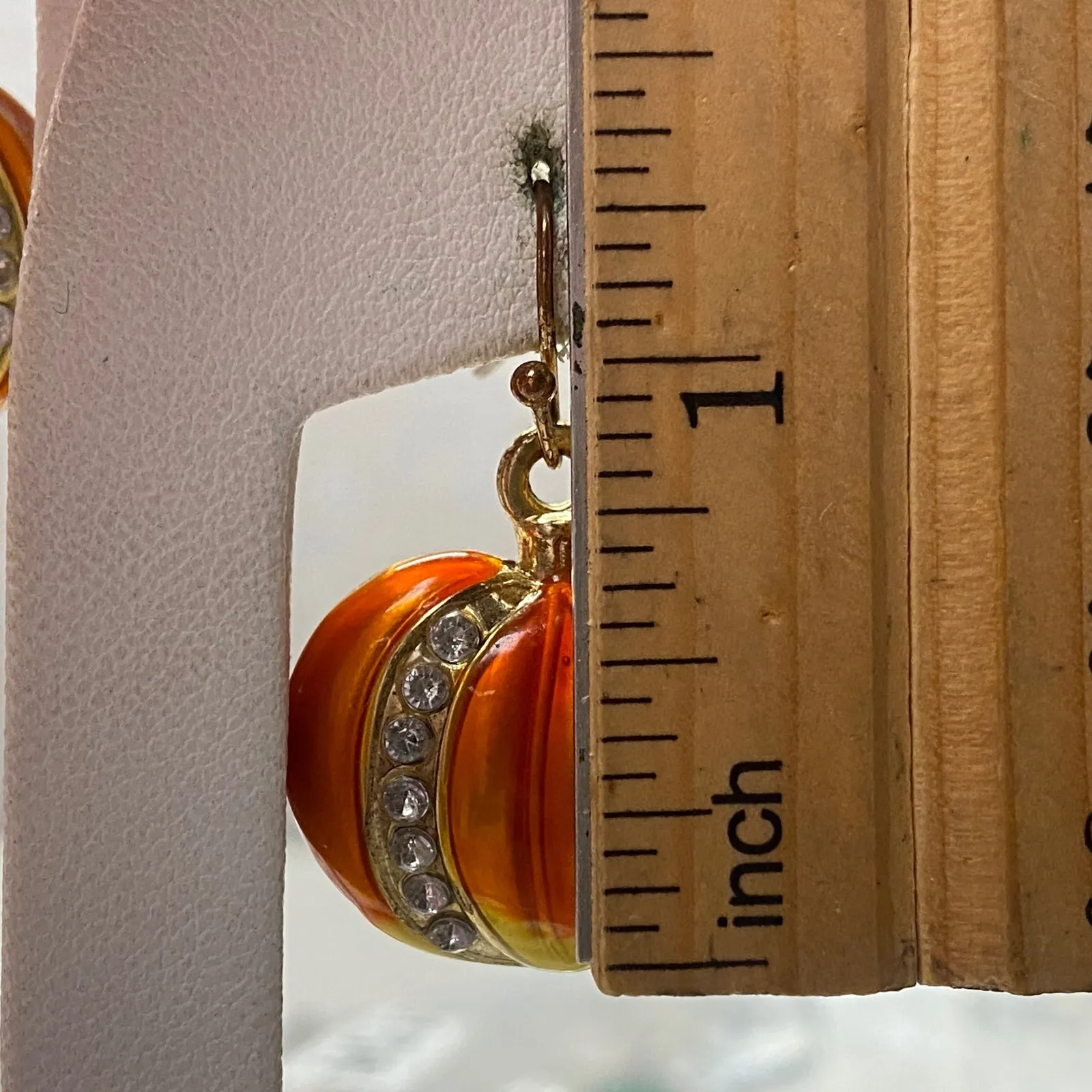 Sparkly Fall Season Pumpkin Enamel Rhinestone Drop Earrings Halloween Jewelry Orange - Image 7