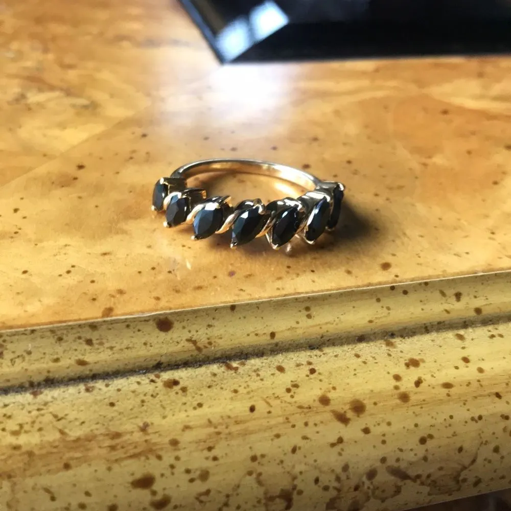 Natural Black Spinel Sterling Silver Ring Size 8 Gold - Image 7