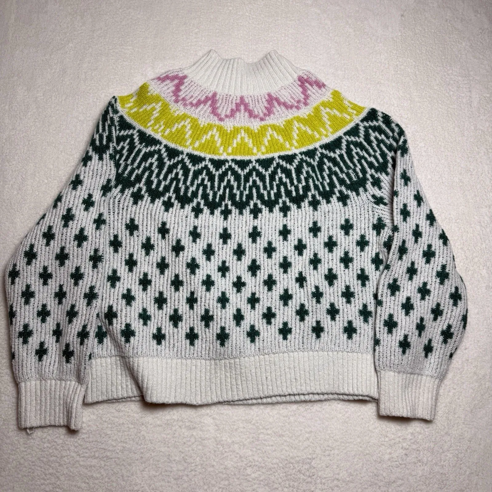 Old Navy Womens Fair Isle Sweater Size L White Multicolor Knit Pullover Boho - Image 5