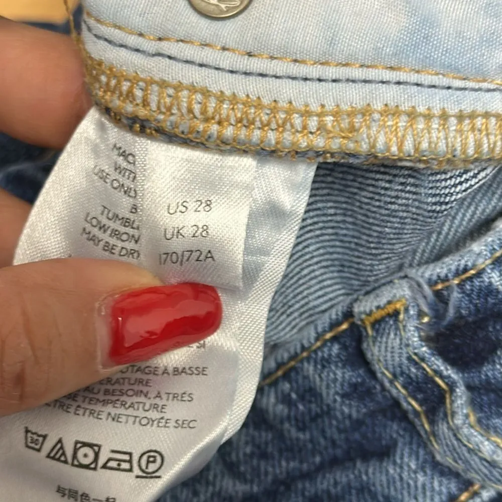 Free People Raw Hem Jeans Blue Denim Mom Straight Leg Hi-Rise Size 28 - Image 11