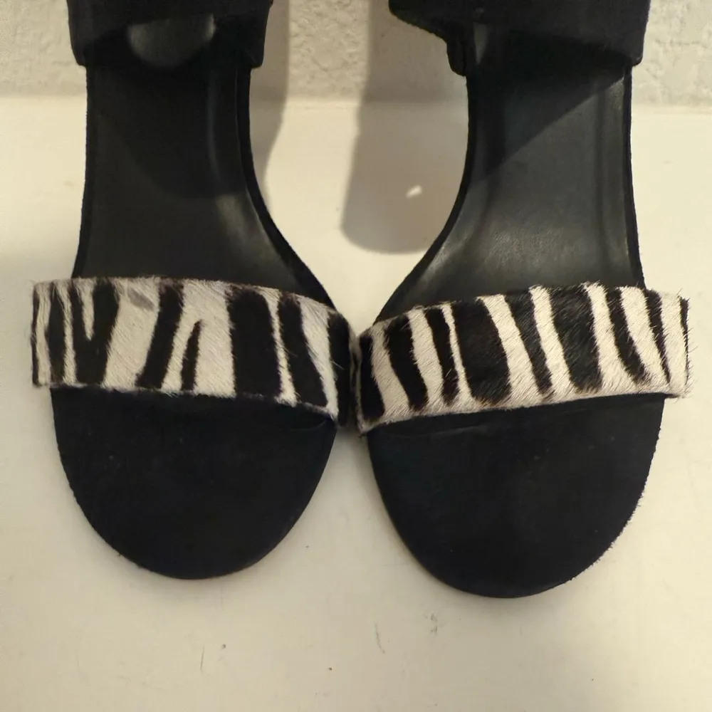 TRINA TURK Los Altos Suede High Heel Sandal Zebra Print Black White Navy Blue 8 - Image 5