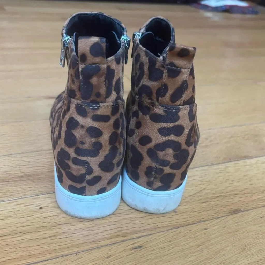 Y2K Cheetah Print Wedged Platform Sneakers with zipper detail Brown Size 8.5 - Image 5