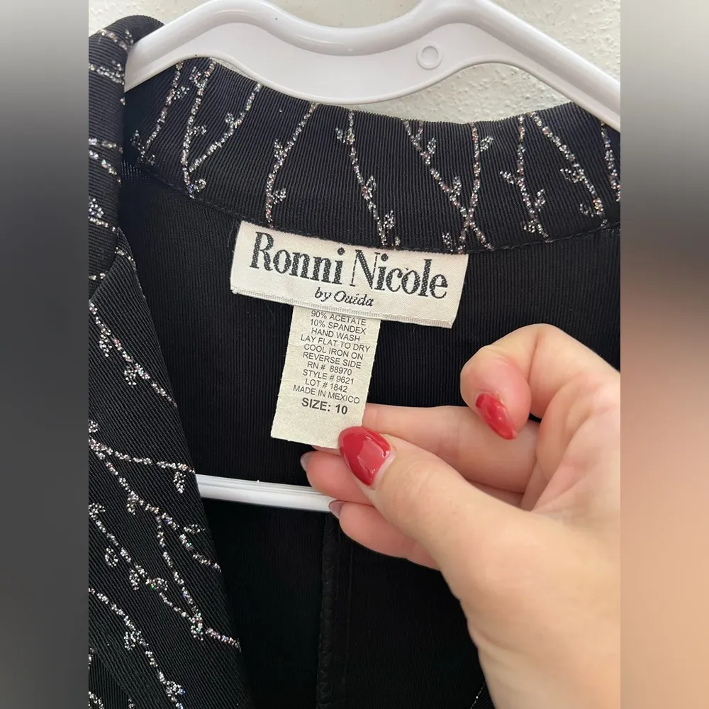 Vintage 90s Glitter Black Floral Formal Maxi Dress Set Size 8/10 - Image 9