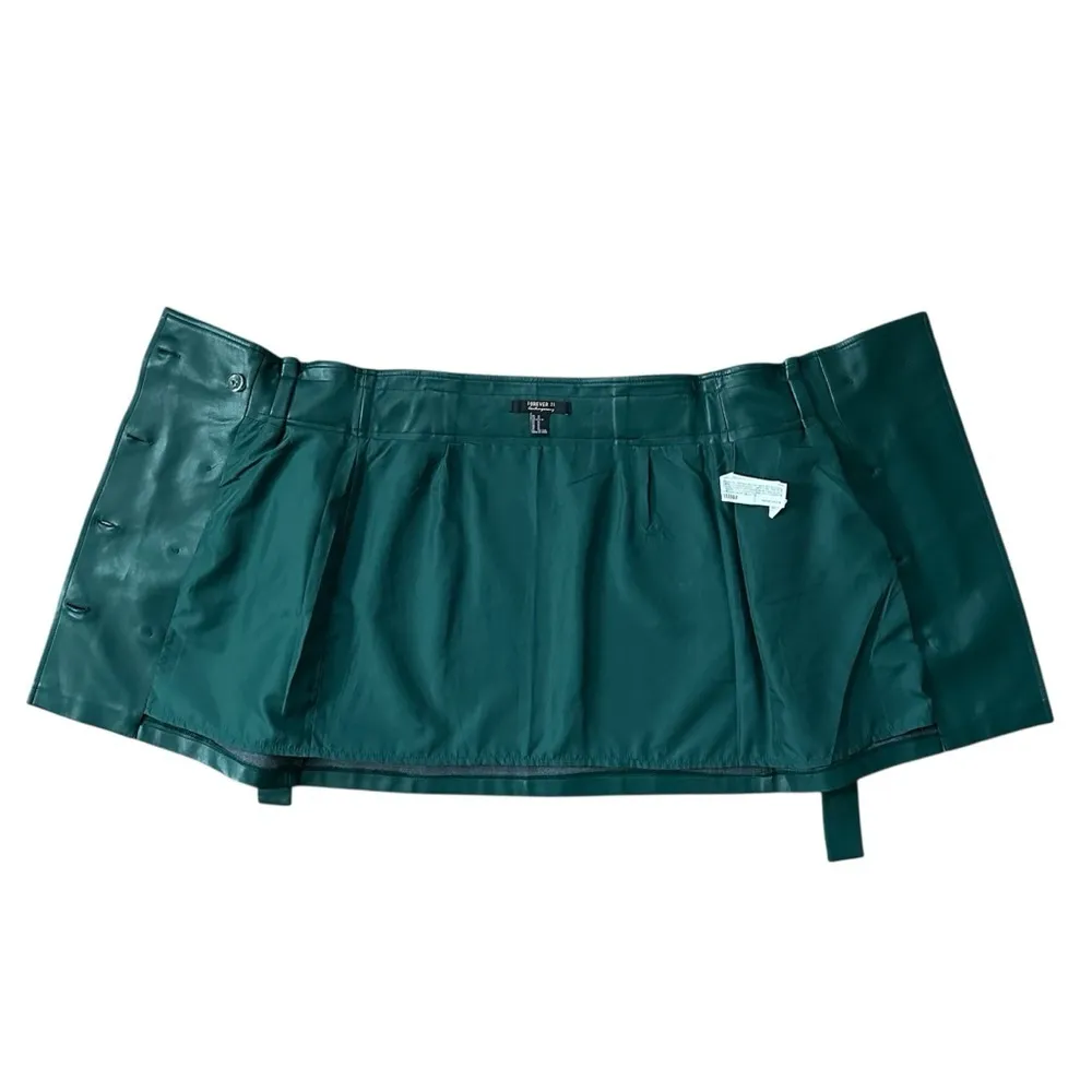 Forever 21 Faux Leather Wrap Belted Mini Skirt Green Size Medium - Image 4