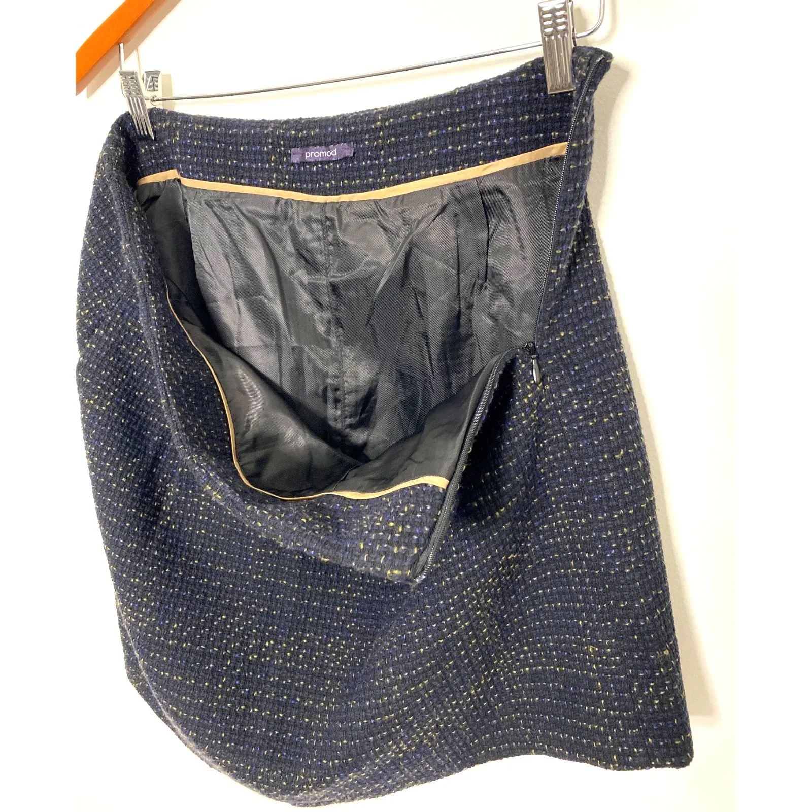 Promod Womens Feminine Blue Lined Zip Pleaded Mini Skirt Sz 8 - Image 10