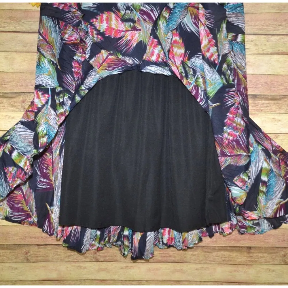 Mix Nouveau Colorful Feathers Maxi Skirt Size M Gypsy Boho Festival Art to Wear Black Size M - Image 7
