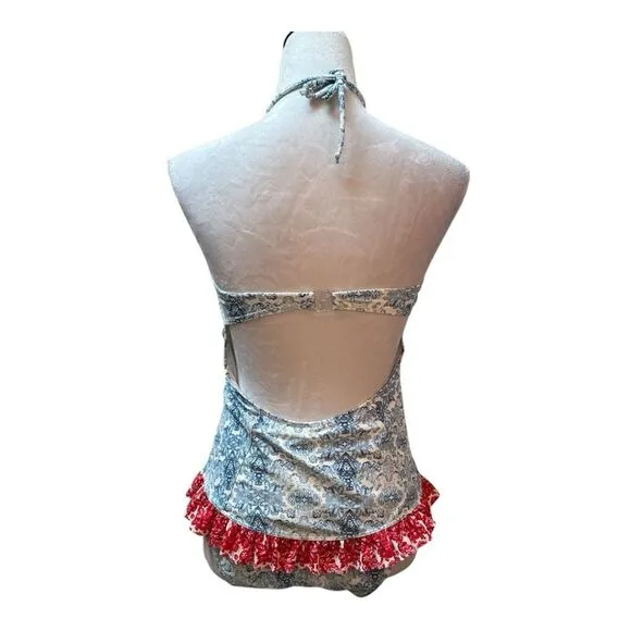 U.S. Polo Assn. Women's Blue White Red Paisley Halter One PieceSwimsuit‎ Top M - Image 4