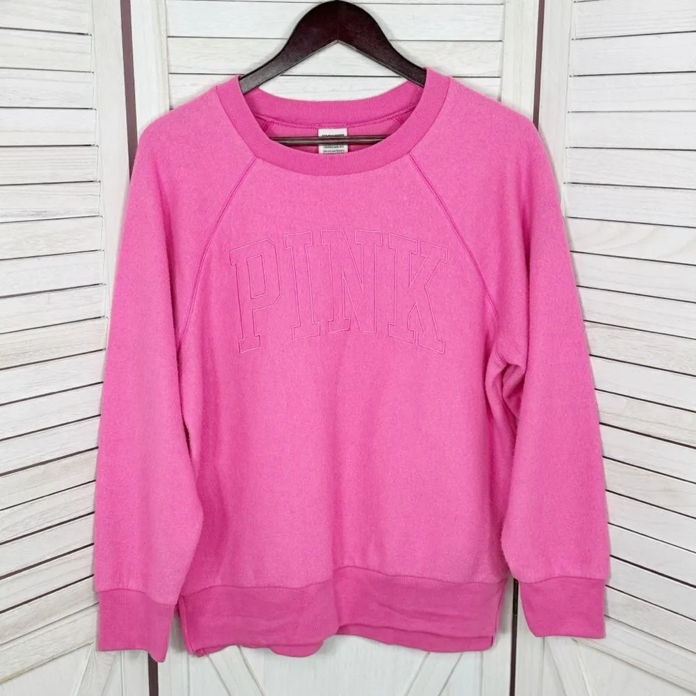 Pink by‎ Victoria's Secret Embroidered Inside Out Fleece Sweatshirt Pink XS - Image 9