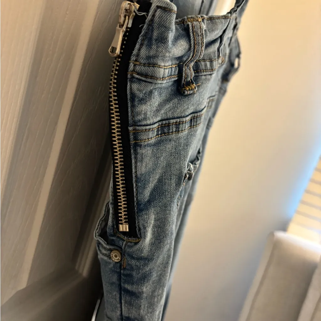 Wallflower Distressed Denim Overalls – Size Medium Blue - Image 9