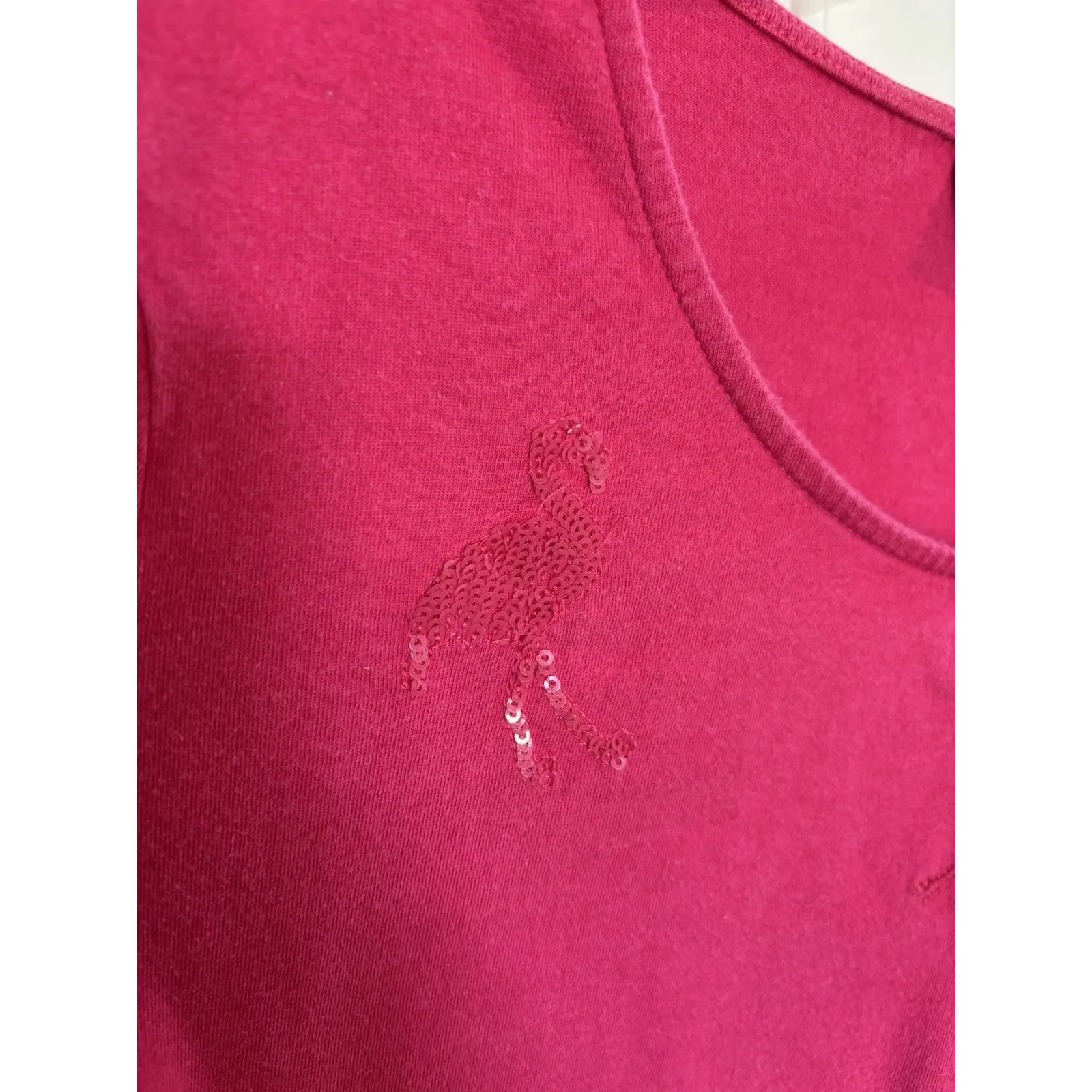 Chico's Pink Flamingo  Sequin Short Sleeve Top Size 2 Large Resort Wear Beach - Image 4
