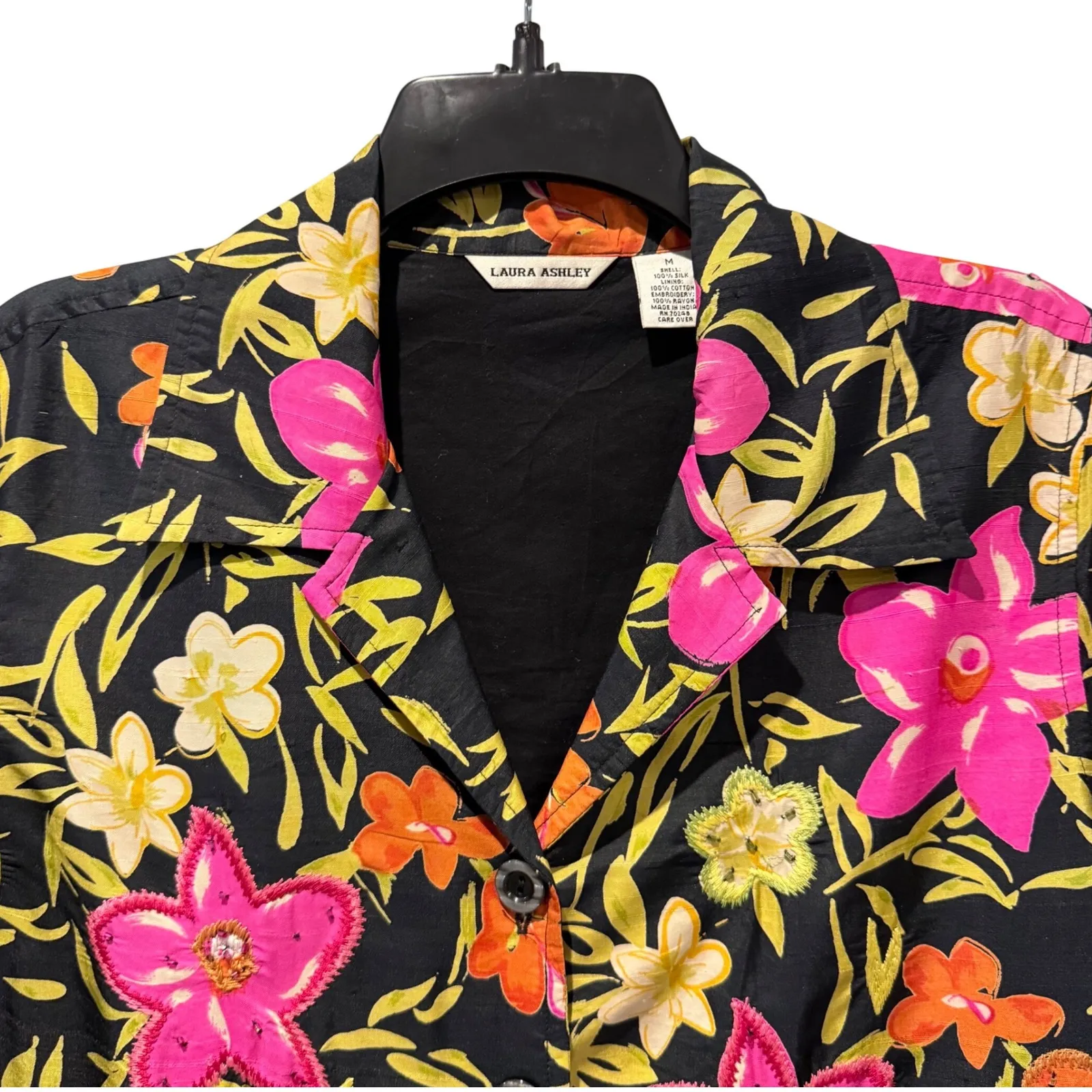 Laura Ashley Silk Floral Beaded Embroidered Button Down Blazer Medium - Image 2