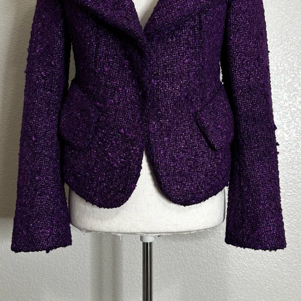 NWOT Donna Karan Cashmere Wool Blend Purple Nubby Tweed Blazer, Size 8 - Image 4