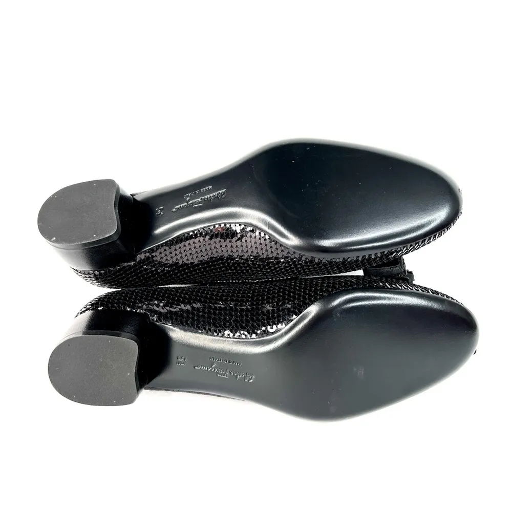 SALVATORE FERRAGAMO Vara Bow Black Sequin Block Heel Ballet Pumps Size 5.5 - Image 6