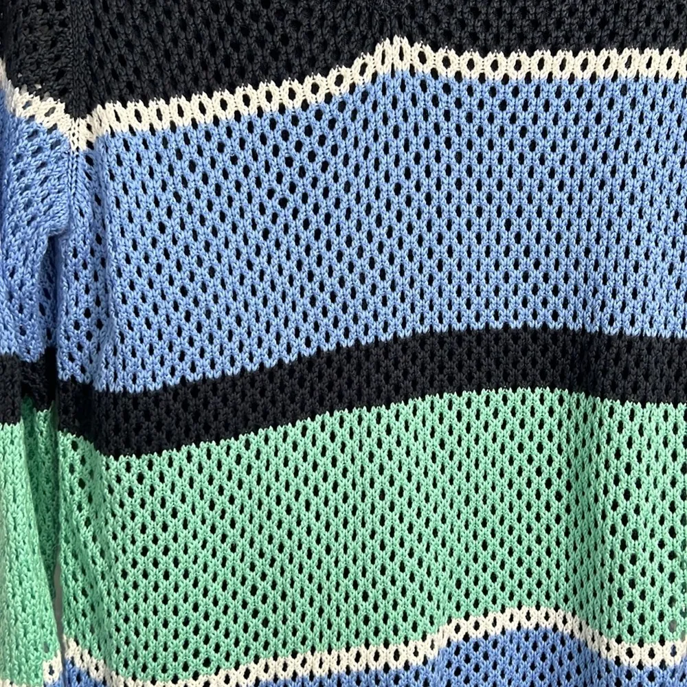 Croft & Barrow Women’s Crochet Open Knit Sweater Striped Blue Green. Size XXL - Image 2