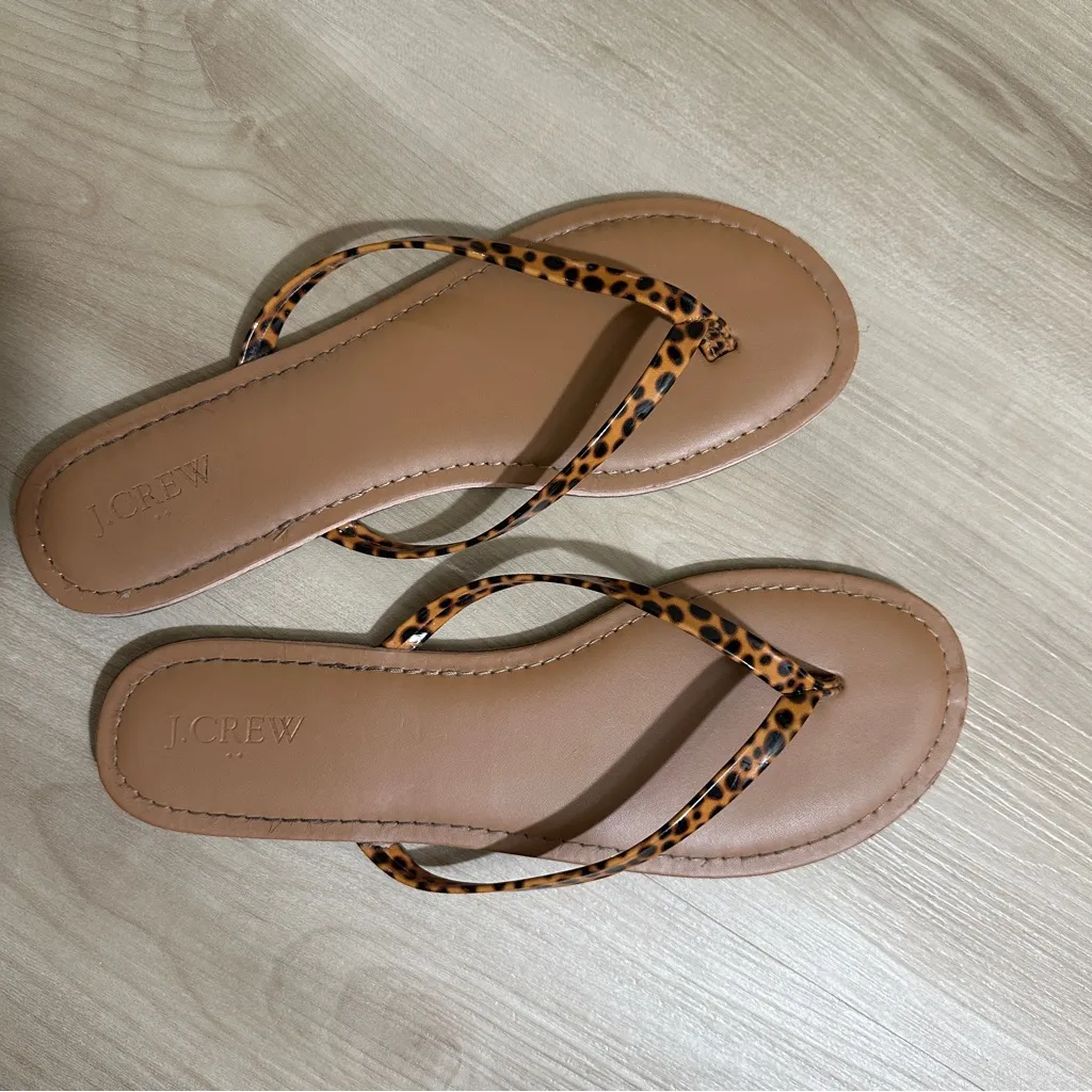 J.Crew Brown Animal Print Thong Flip Flop Sandals‎ Size 10 - Image 5
