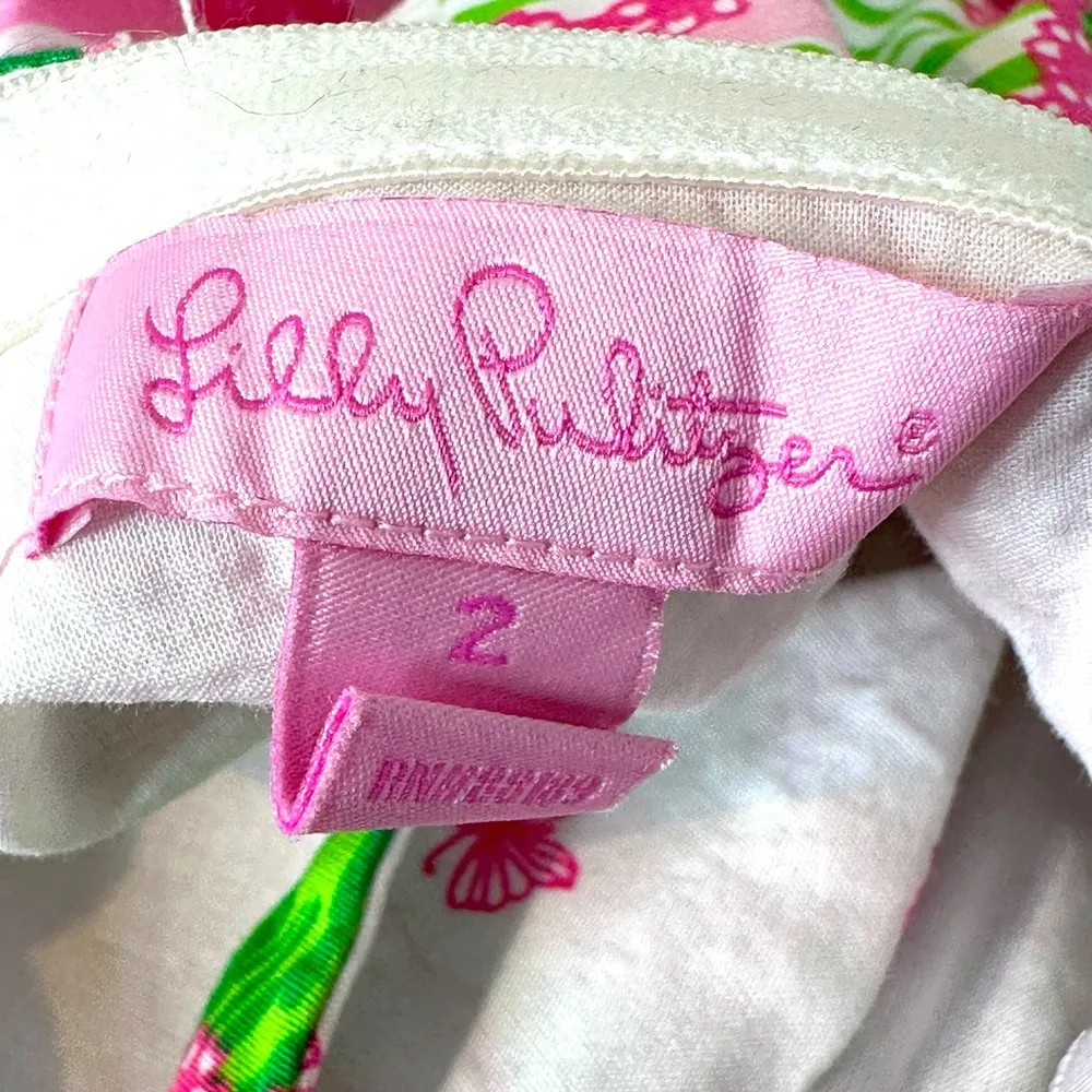 Lilly Pulitzer Strapless Patchwork Squares Pink Green Cotton Poplin Dress Size 2 - Image 8