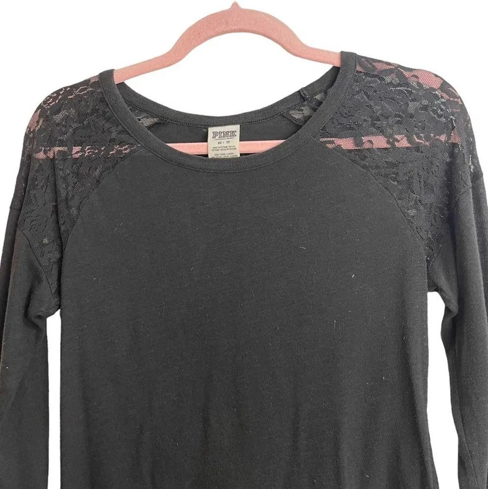 Victoria’s Secret PINK Black Lace Shoulder Long Sleeve Shirt - Image 4