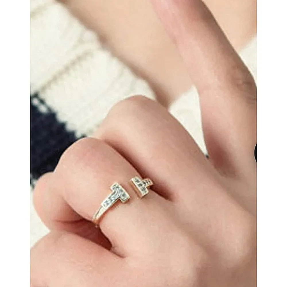 14k Yellow Gold Filled Adjustable Bar Simulated‎ Diamond Ring - Image 9