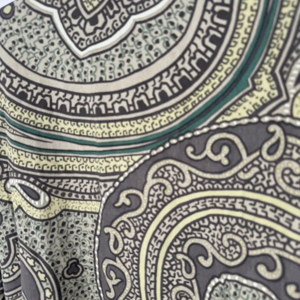 Linda Allard Ellen Tracy Women Green Brown Paisley Shirt Blouse 100% Silk Sz 10 - Image 4