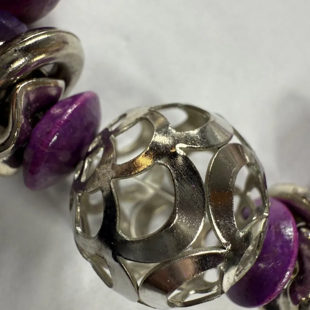 Purple Beaded Necklace With Silver - Image 5