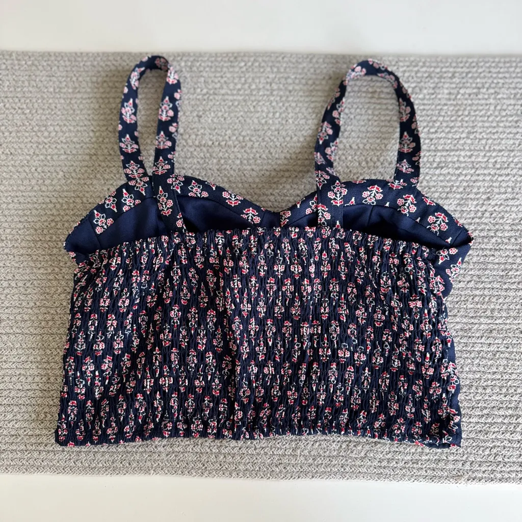 Band of Gypsies Navy Blue Red Floral Bustier Cropped Tank Top Size Small - Image 10