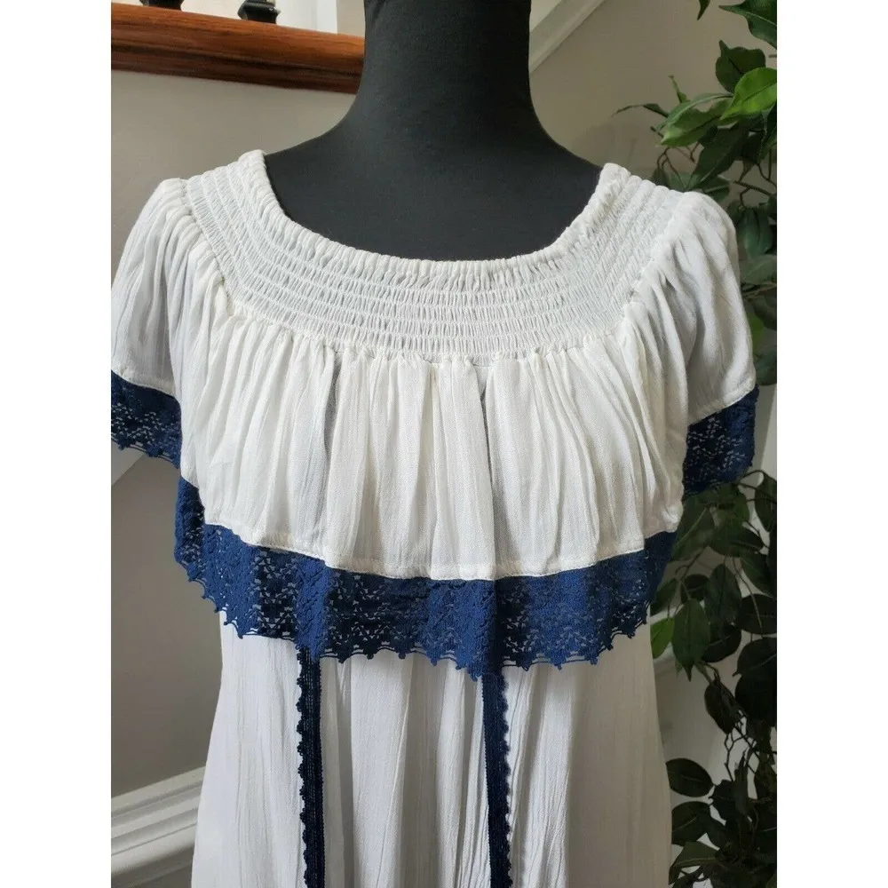 Ace Fashion Women's White & Blue 100% Rayon ShortSleeve Knee Length Dress - Image 4