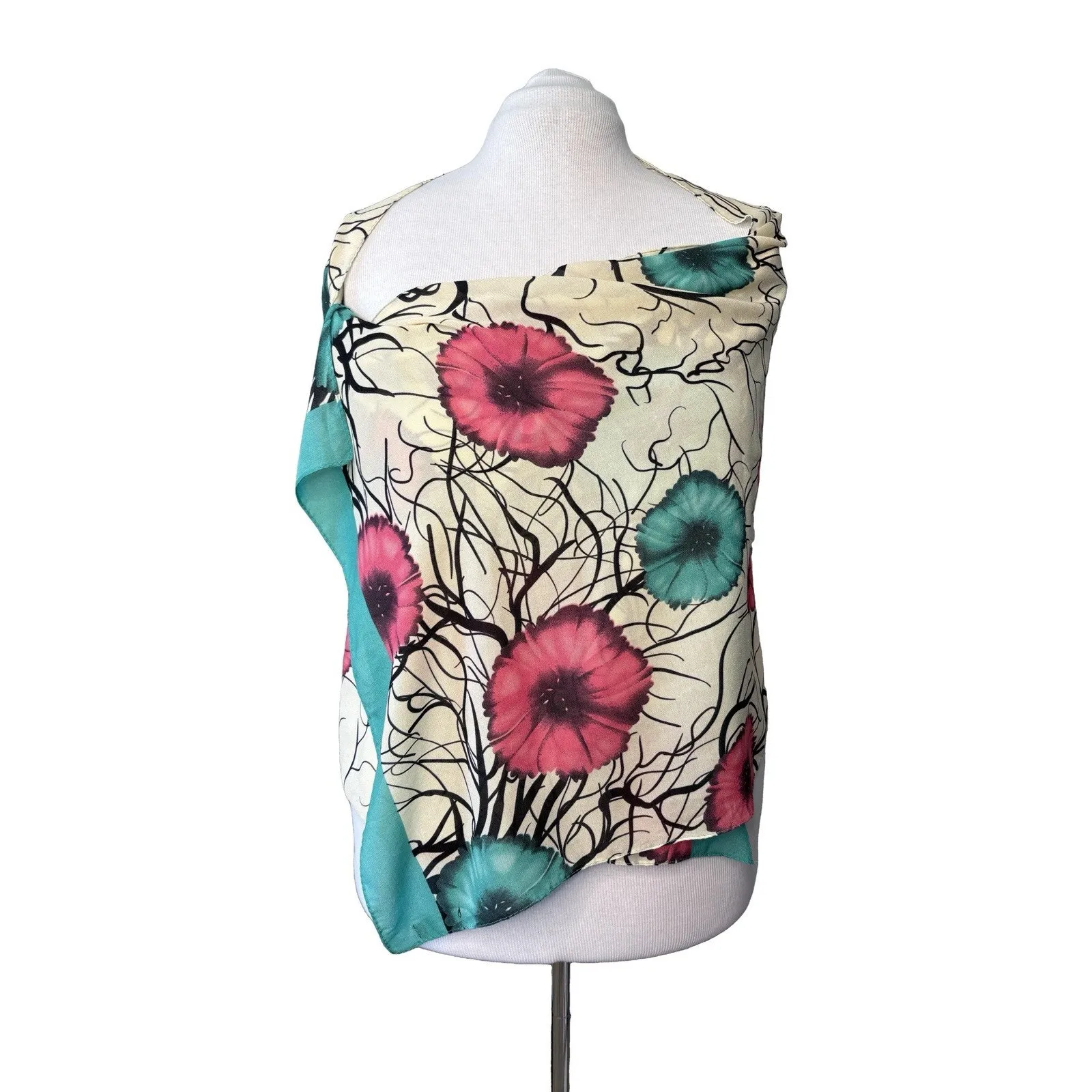 Kapray Woman Head‎ Wrap Scarf 68" X 23" LARGE Poppies Floral Washable Green - Image 2