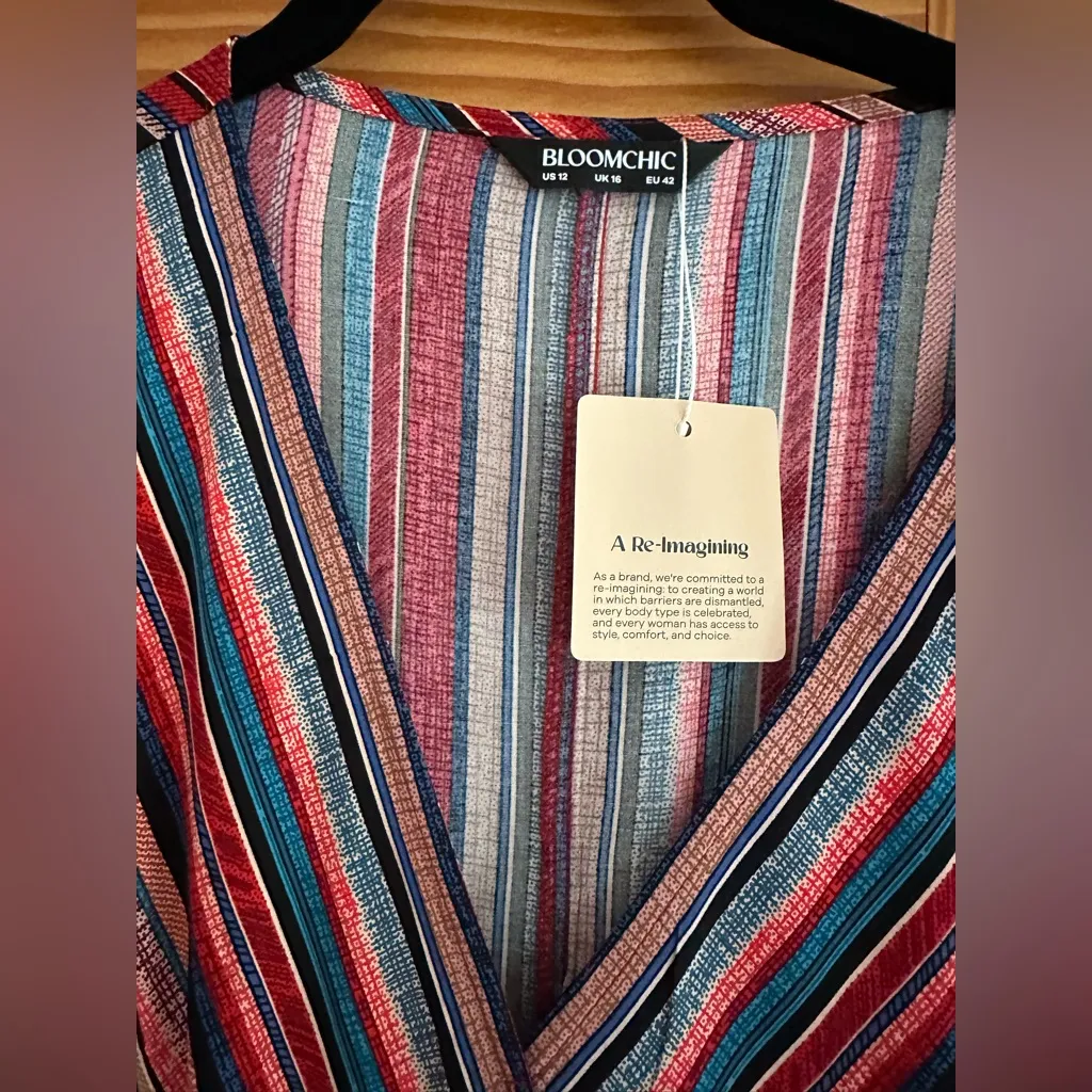 BloomChic Striped Contrast Dolman Sleeve Shirred Pocket Split Flutter Maxi Dress Red Size 12 - Image 8