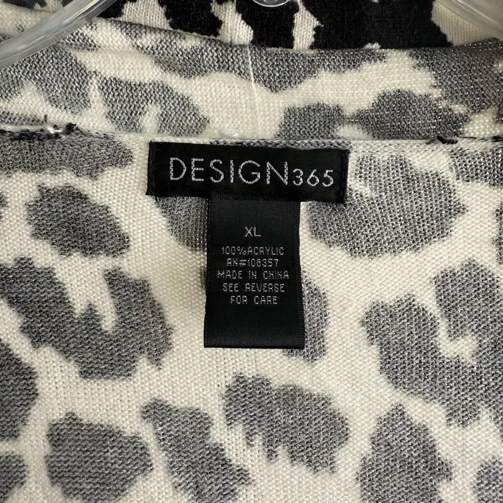 Leopard Print Animal Pattern Bold Chic Open Front Cardigan Jacket Sweater XL Black - Image 3