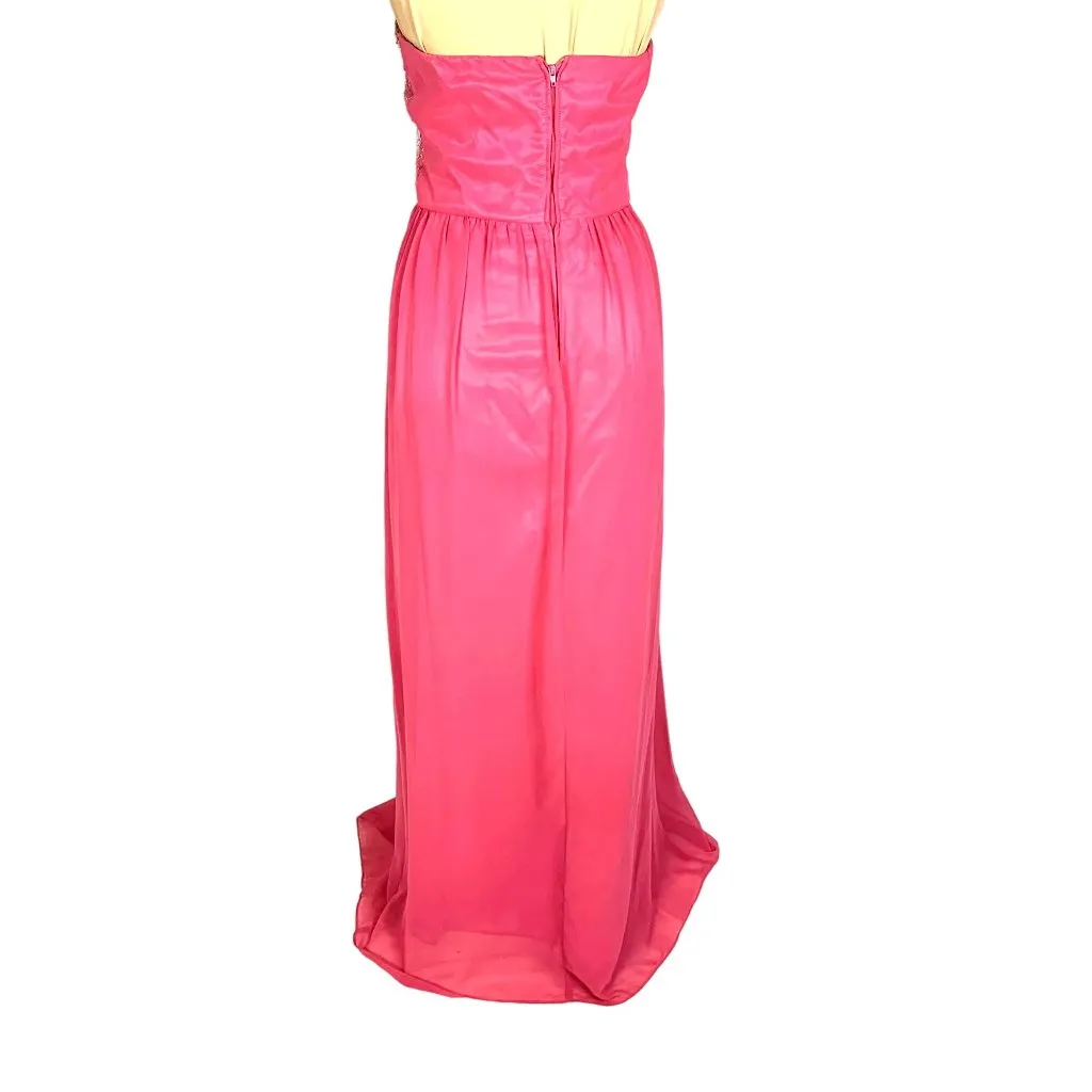 Strapless Pink Gown 8 Crystal Beaded Flowing Chiffon Prom Pageant Formal Dress - Image 6