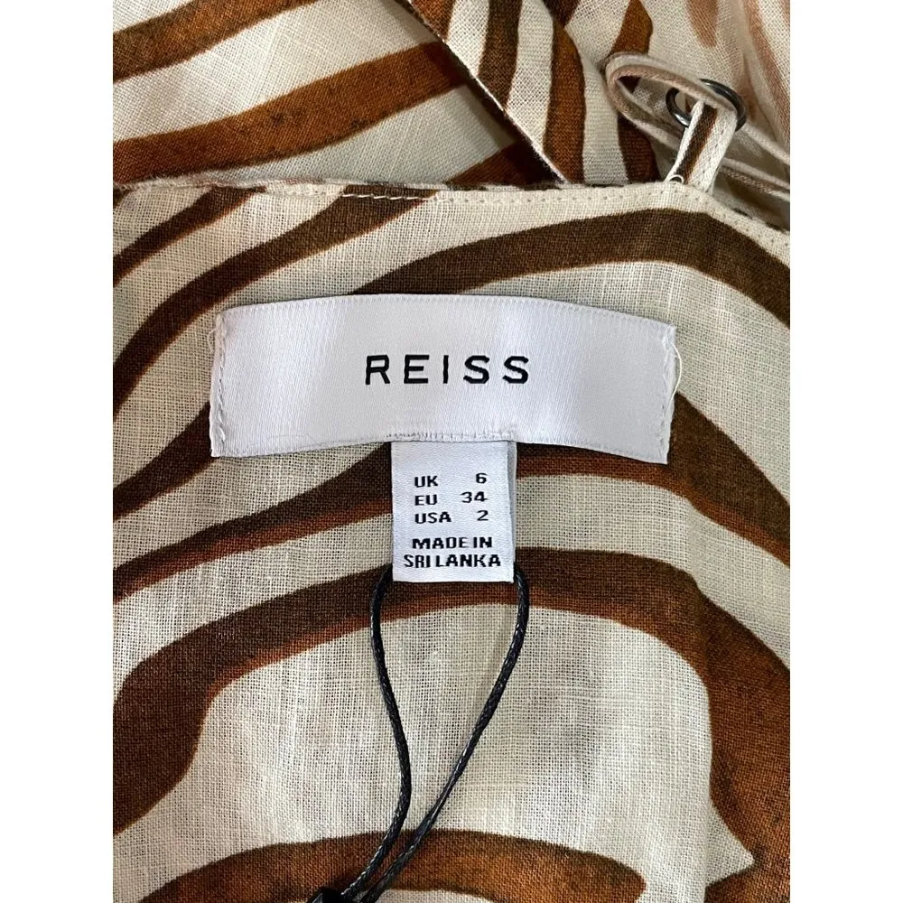 REISS Rosie Animal Print Belted Woven Midi Dress Brown Womens Size 2 - Image 11