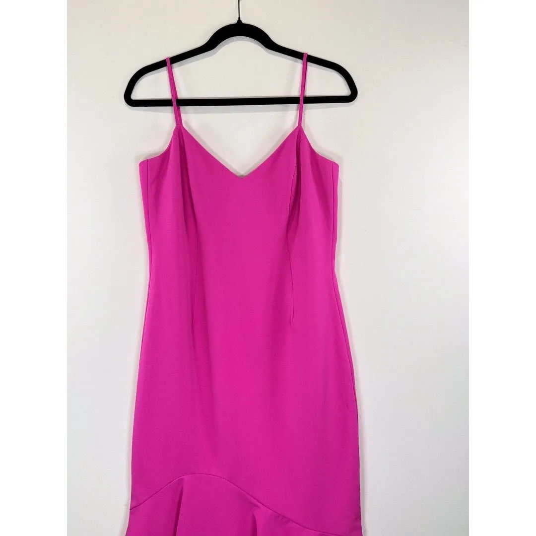 NWT Bardot Womens Dress Pink Shock Lisandra Midi V Neck Trumpet Stretch Medium - Image 5