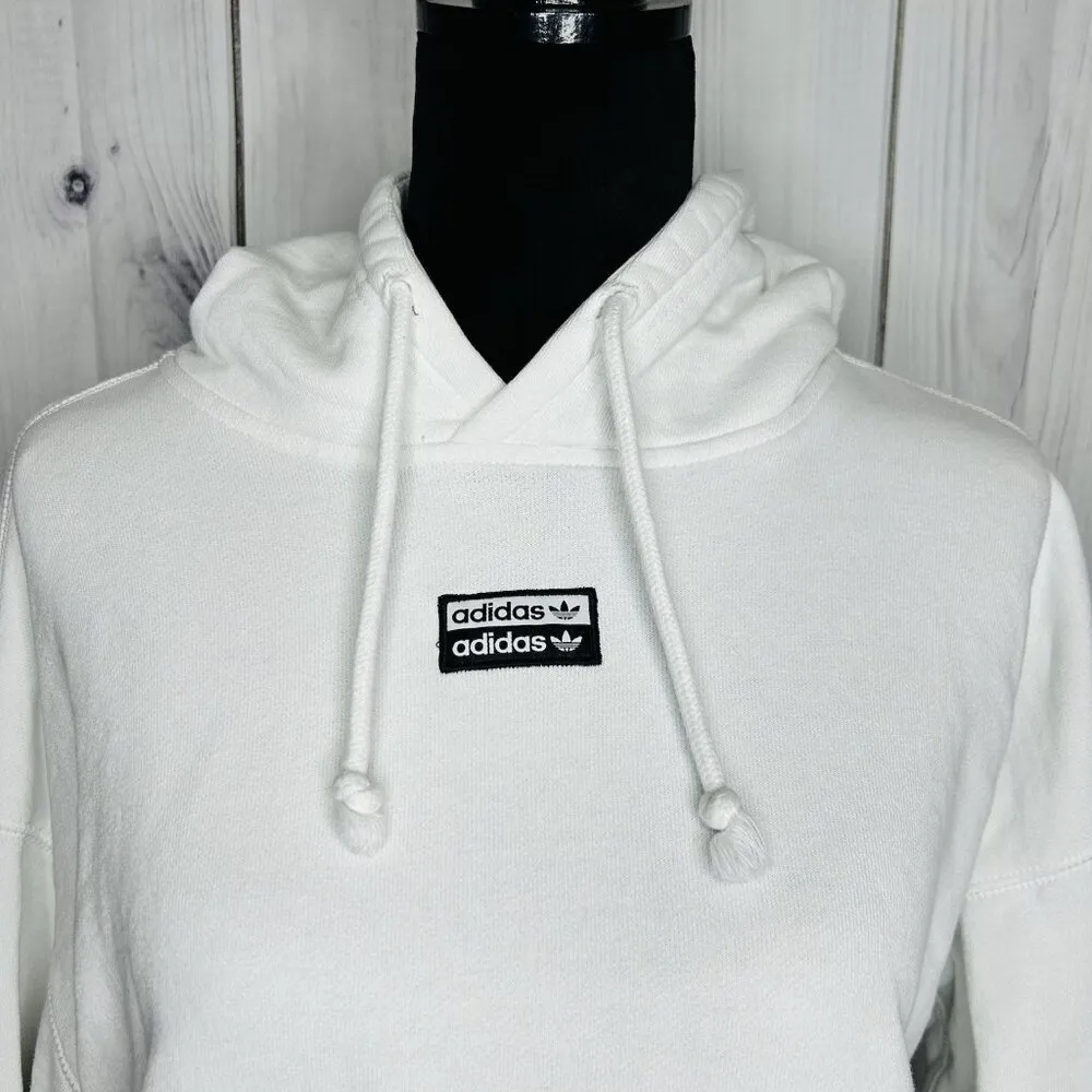 Adidas Three Stripe Vocal White & Black Cropped Hoodie Sweatshirt Size S - Image 2
