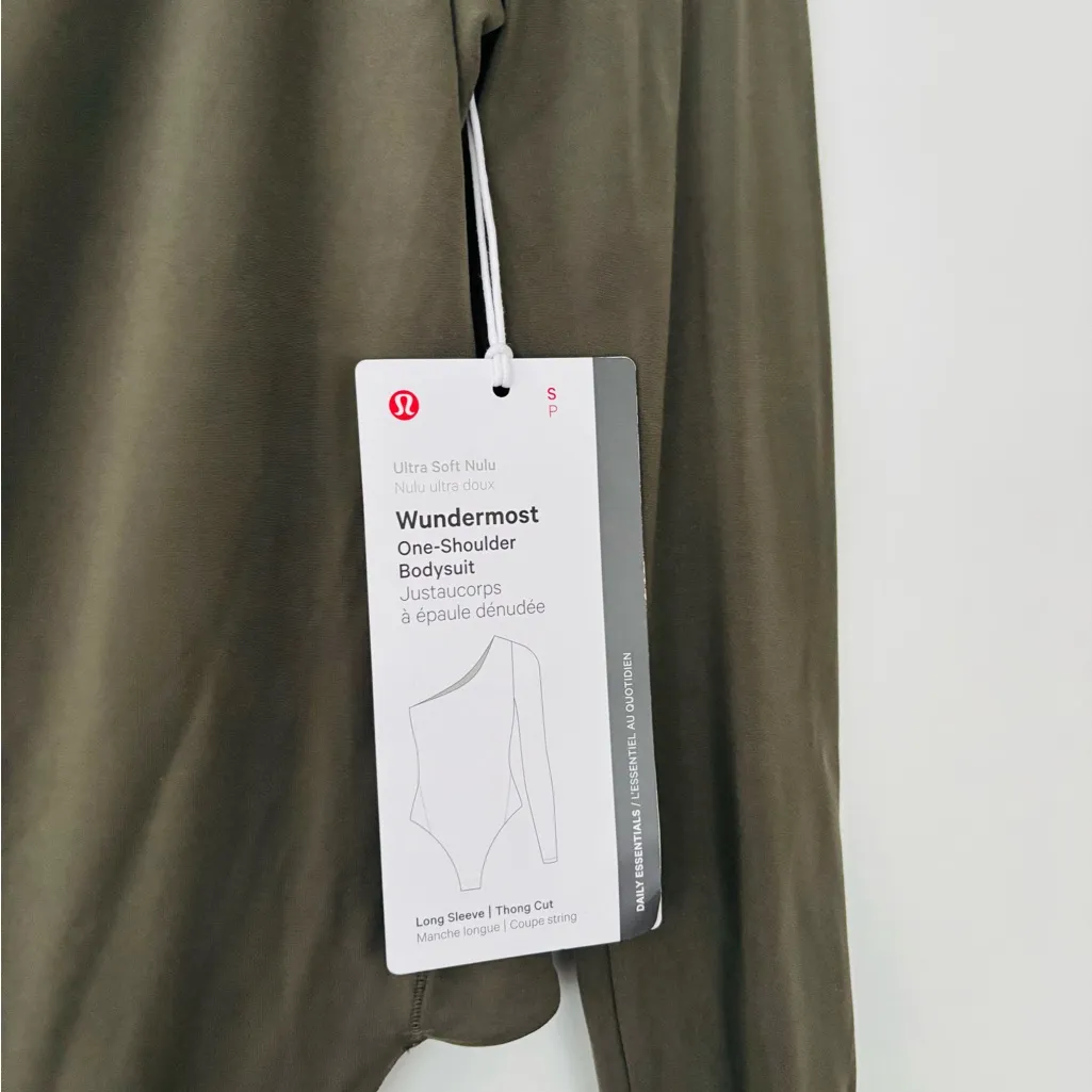 Lululemon Wundermost Ultra-Soft Nulu Long Sleeve 1 Shoulder Bodysuit army green - Image 4