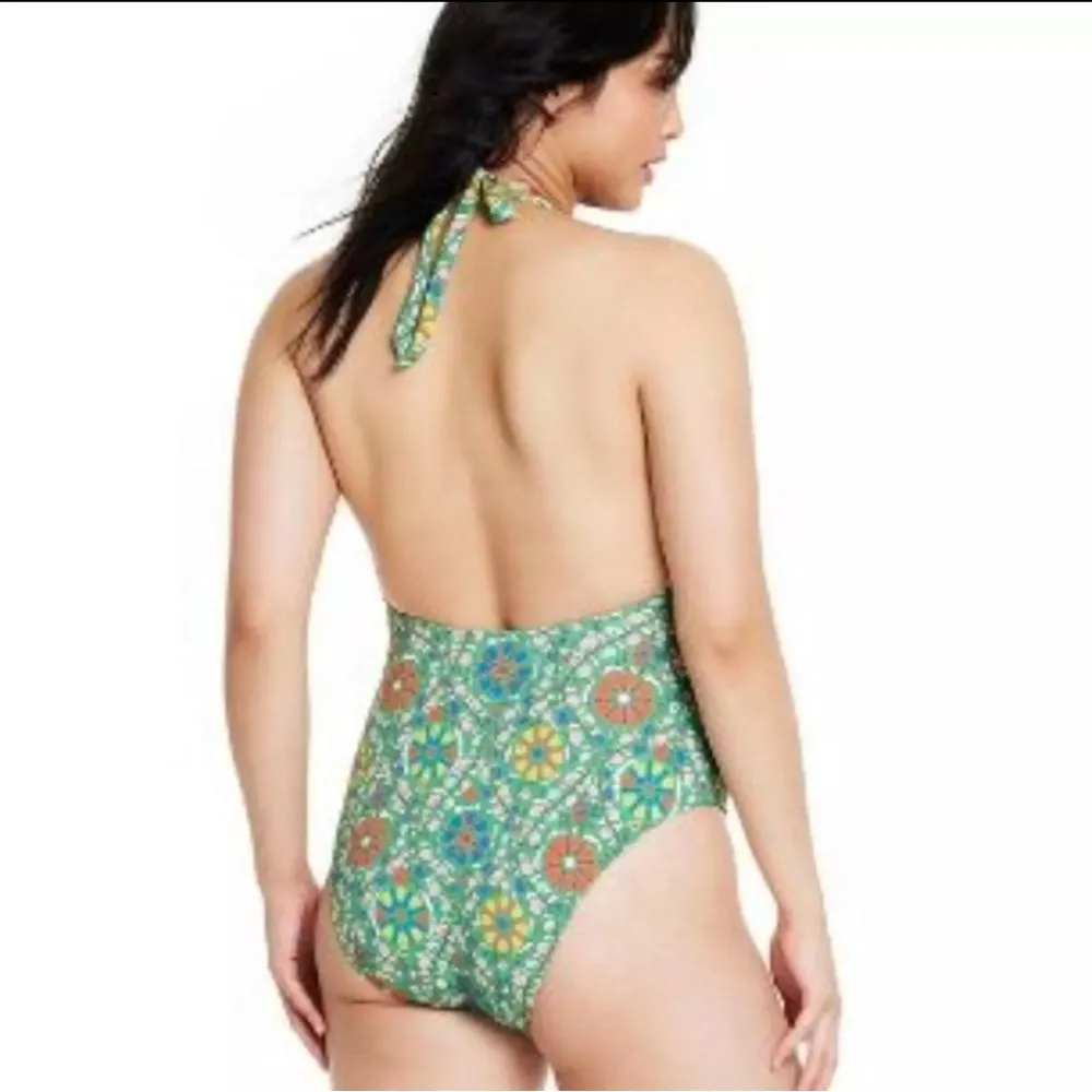 RHODE X TARGET Zinnia Floral Print Halter One Piece Swimsuit WOMEN Size XXL NWT Green - Image 3