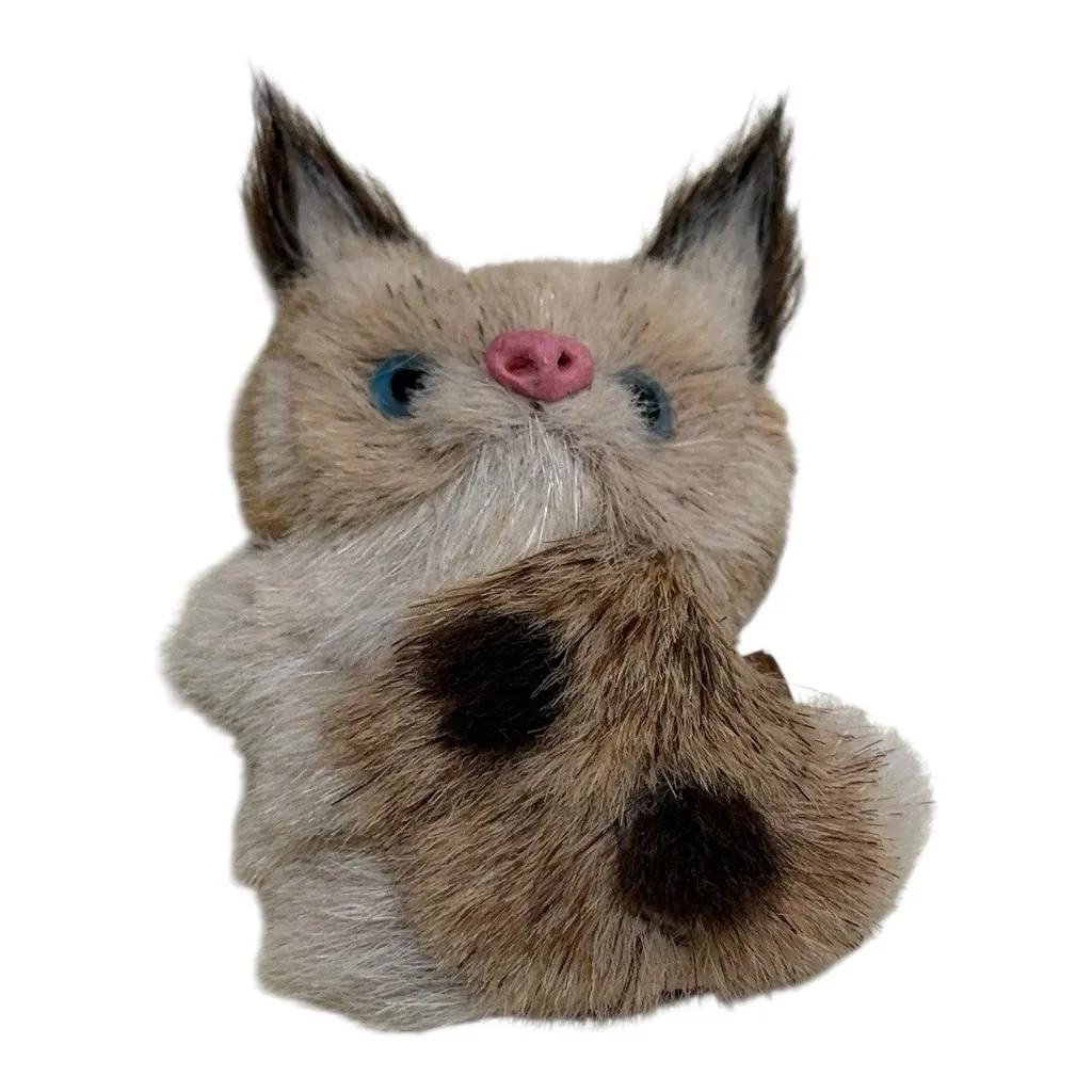 Vintage Real Fur Realistic Cat Kitty Lapel Pin with Felt Back Rare Unique Brown - Image 2